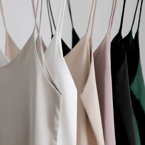 Майка топ, шелковый белый сексуальный костюм без рукавов, V-образный вырез