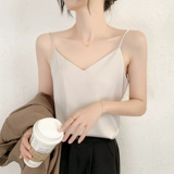 Майка топ, шелковый белый сексуальный костюм без рукавов, V-образный вырез