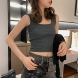 Хлопковая короткая майка топ, футболка без рукавов, квадратный вырез, большой размер, эффект подтяжки