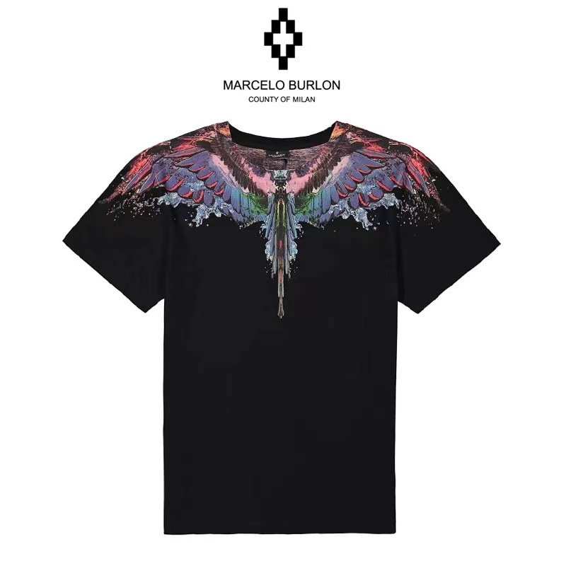 Trendy Brand Marcelo Burlon Mb Water Drop Color Wings Short-Sleeve T-Shirt Unisex Half-Sleeve T-Shirt