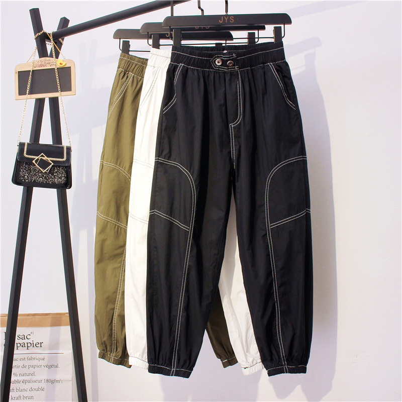 Super hot 2020 new high-waist overalls women's loose open-line nine-point pants elastic waist leggings casual harem pants