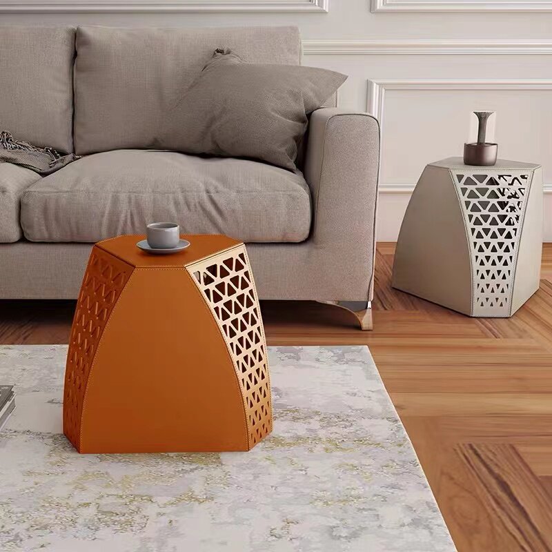 Designer hollow pattern creative side corners modern minimalist saddle leather low stool changing shoe stool footrest stool