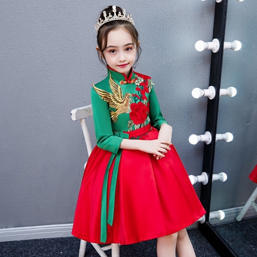 Chinese dress qipao for girls Children new year day red costume Tang Costume Girls Chinese style poetry recitation chorus Princess Dress