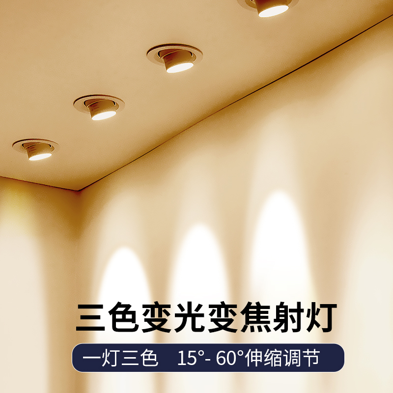 Zoom Spotlight LED Ceiling Light Recessed Cob Cylinder Light Focusing Bulleye Light Spotlight Living Room Background Wash Wall Home