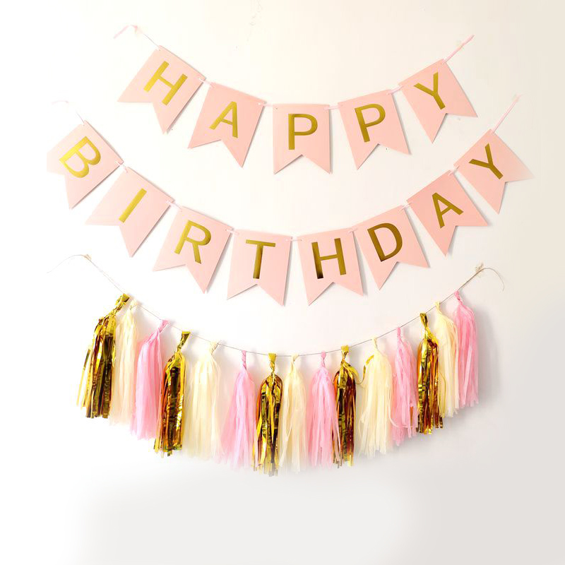 Pull the flag cake dessert table decoration fishtail flag party decoration pull pink blue black bronzing birthday pull the flag