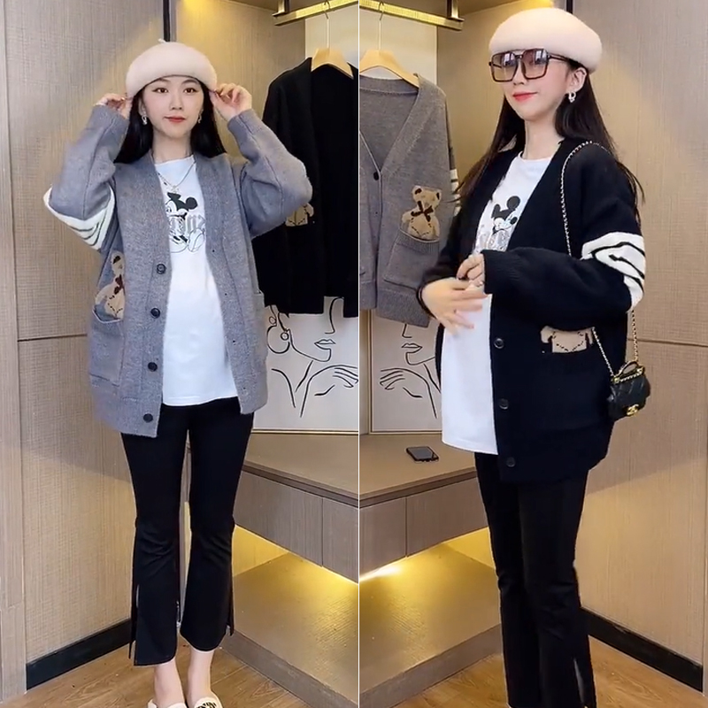 Pregnant Woman Sweater Sweatshirt Jacket Autumn Winter Suit Temperament Knitted Net Red 2021 Little Sub Loose for Spring and Autumn