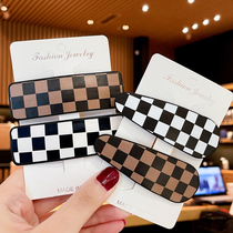 Black and white chessboard leather hairclip women 2021 New temperament back of the head hairhairclip headgear large hair card