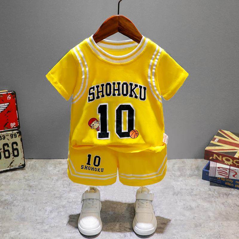 Young children Summer outfits sportswear and children short sleeves Two sets babies 5 children's wave 1-3-year-old boy summer suit