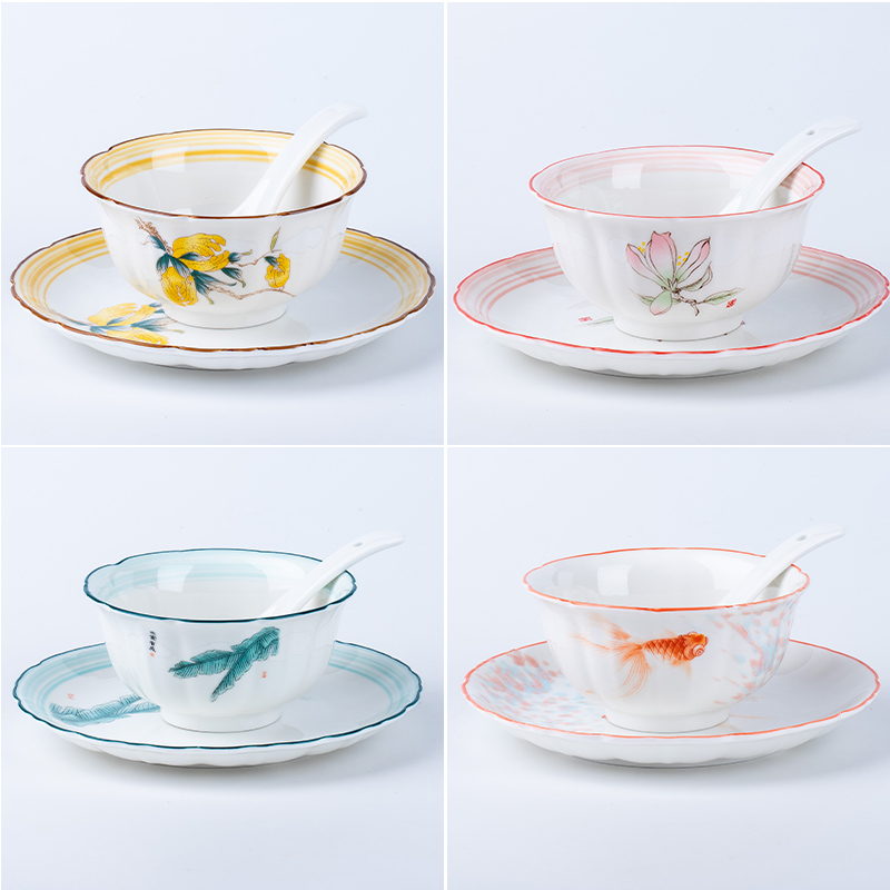 New Chinese tableware set with ceramic dish spoon custom restaurant club China Wind Hotel set up dishes