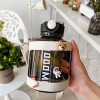 Один литр!Черный прозрачный+3D наклейка+кожаная чашка рукав