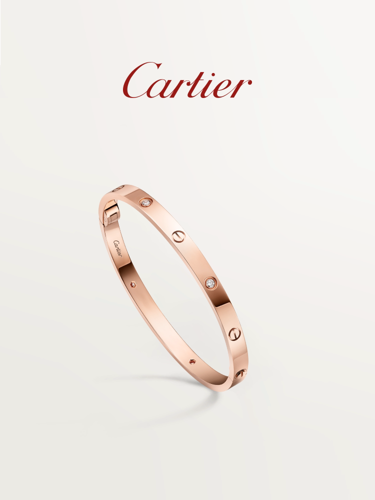 Cartier卡地亞LOVE系列 玫瑰金黃金白金鑽石中號款手鐲