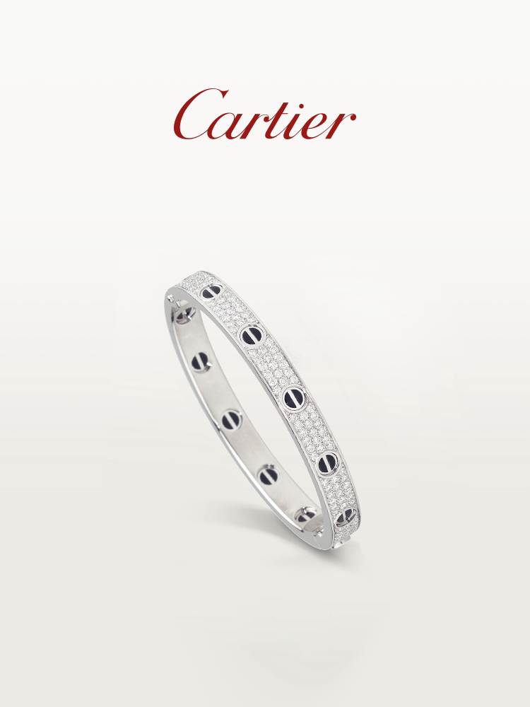 Cartier卡地亞LOVE系列 精密陶瓷 白金 鋪鑲鑽石手鐲