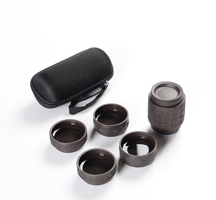 Black pottery violet arenaceous a pot of four cups of portable travel tea set tea set is suing travel car crack cup tea cup