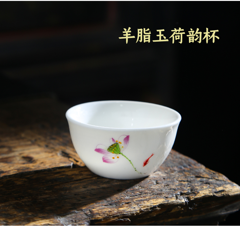 Kung fu master ceramic cups cup Japanese single cup white porcelain sample tea cup of a complete set of pu 'er suet jade small tea light see colour