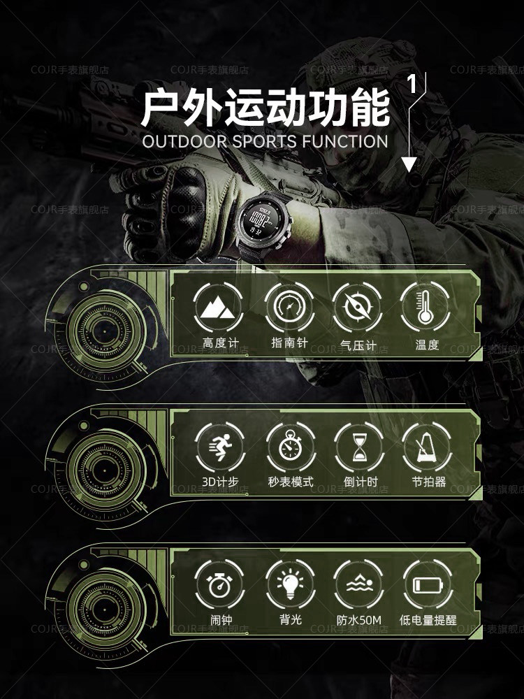 Military Tactical Watch for Men, Outdoor Professional Military Watch, Mountaineering Multi-Function Compass, Diving Electronic Watch