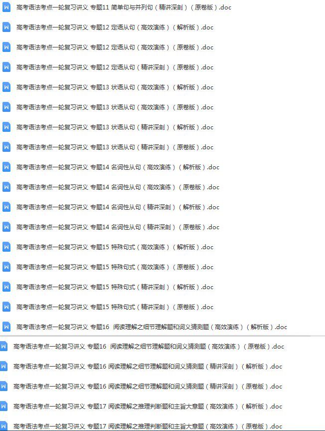 高中高考英语语法电子版复习讲义练习题专项训练试卷题word电子版