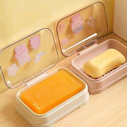 Soap Dish Soap Holder Creative with Lid Travel Student Dormitory Home Bathroom Flip-Top Draining Laundry
