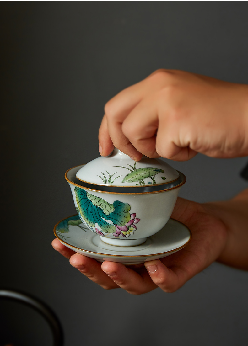 Shot incarnate your up hand - made lotus only three tureen jingdezhen ceramic cups kung fu tea tea bowl cover cup