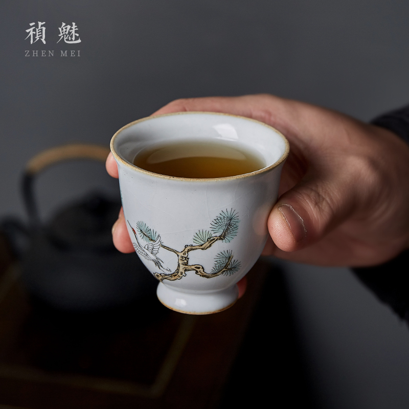 Shot incarnate the jingdezhen ceramic your up hand - made cranes teacup kung fu tea set sample tea cup personal single CPU master CPU