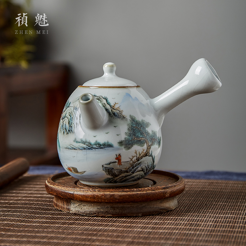 Shot incarnate your up hand - made scenery side put the pot of jingdezhen ceramic kung fu tea set household ball hole filter the teapot