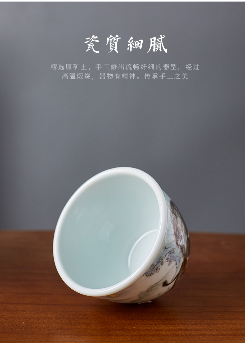 Shot incarnate the hand - made lion archaize cylinder of jingdezhen ceramic kung fu tea set individual sample tea cup master cup single CPU