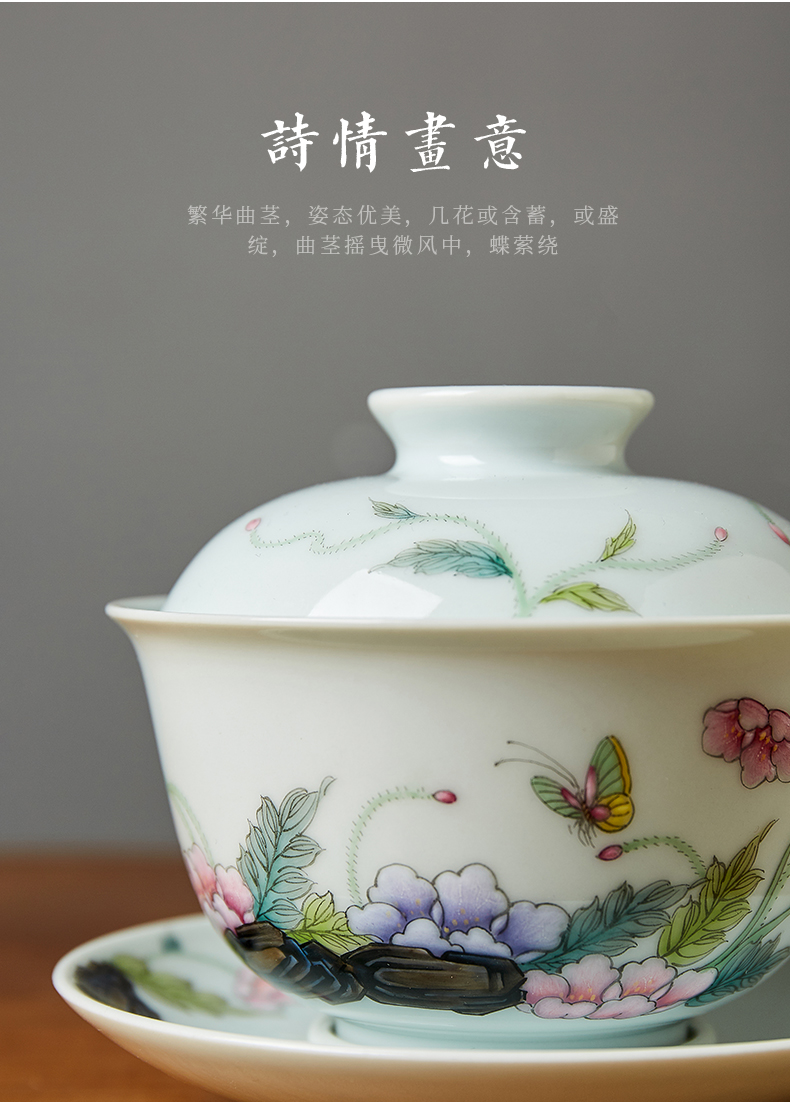 Shot incarnate the jingdezhen ceramic hand - made corn poppy three just tureen large kung fu tea tea bowl cover cup