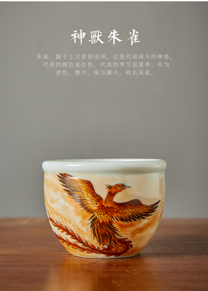 Shot incarnate the four great god beast cylinder cup of jingdezhen ceramic hand - made kung fu tea master cup single CPU individual cup by hand