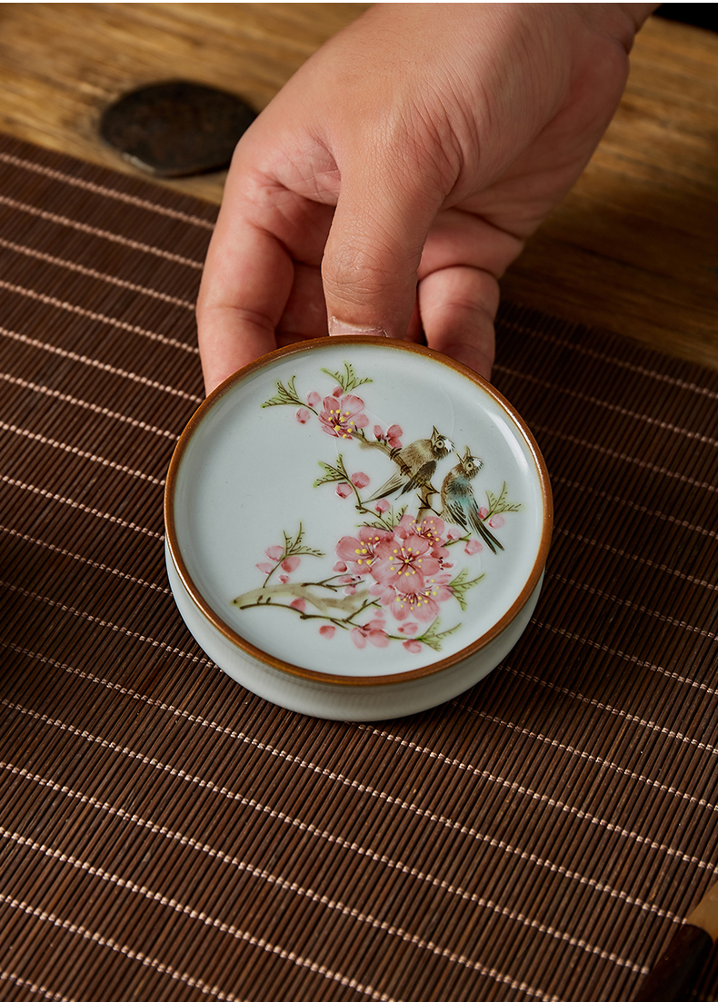 Peach blossom put cover the shot incarnate your up hand - made water point kung fu tea tea saucer jingdezhen ceramics accessories cup mat