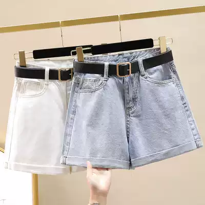 Light blue 2021 denim shorts summer thin women's New Tide high waist Korean version white summer wear curl