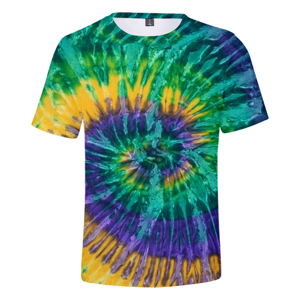 Adult children's clothing cross-border European and American tiedye tie-dye elements digital printing 3D short-sleeved T-shirt super slim high neck