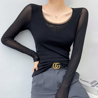 Black base shirt for women thin slim long sleeve thin