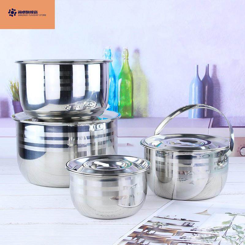 Stainless steel basin with lid round thickened deepen lifting handle oil basin Kitchen Ram Home Seasoning Basin 