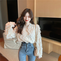 yaoxiaojie Miss Yao temperament lace base shirt female autumn hollow long sleeve shirt slim top