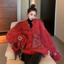 Lamb hair short coat women 2021 Winter new Korean fashion large size loose warm machine jacket coat