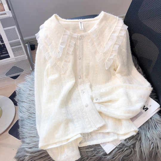 Lace Base Shirt for Women, New Spring and Autumn Style, Fashionable and Trendy, Stylish Inner Wear with a Unique Design, Chiffon Doll Collar Blouse Top