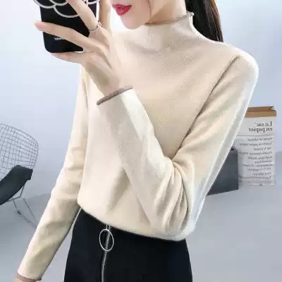 Semi-high-neck long-sleeved knitted bottoming shirt women's autumn and winter new 2021 plus fluff pullover Western style inner top tide