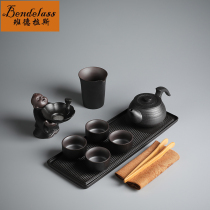 Banderas black pottery kung fu tea set home simple modern Zen tea tray Japanese office teapot tea cup set