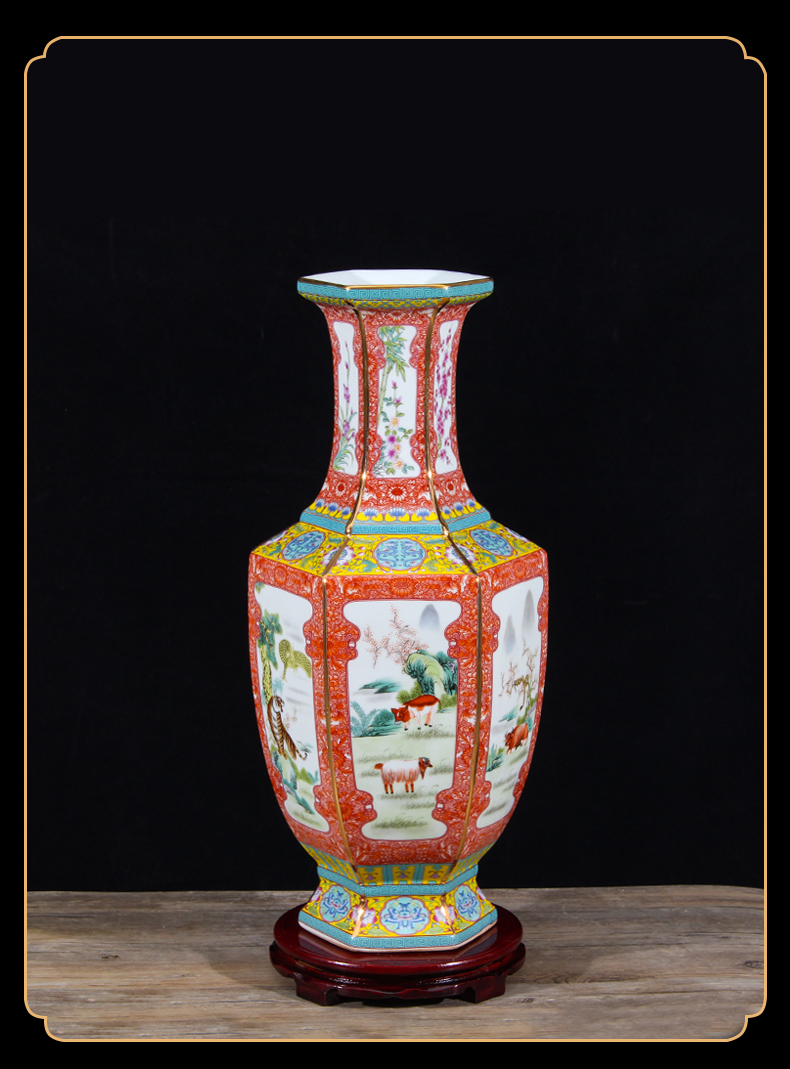 Jingdezhen ceramics vase flower arranging Chinese archaize sitting room qianlong pastel furnishing articles porch rich ancient frame ornaments