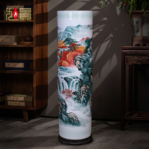 Jingdezhen ceramic ornaments living room decoration porcelain floor vase new Chinese retro hand-painted high straight tube large