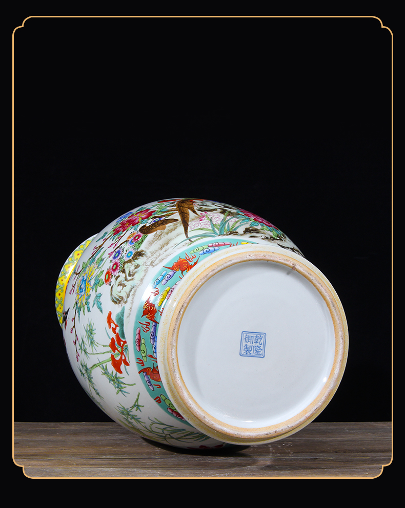 Jingdezhen porcelain qianlong pastel ears king porcelain painting of flowers and landing big vases, flower arrangement sitting room adornment is placed