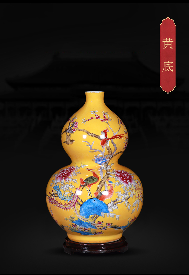 Pastel gourd vases, flower arranging device home sitting room adornment is placed jingdezhen ceramic painting of flowers and birds gift collection