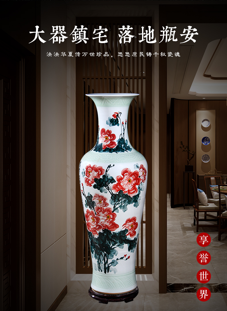 Jingdezhen hand - made peony name plum double - sided design ceramic vase of large sitting room adornment is placed TV ark