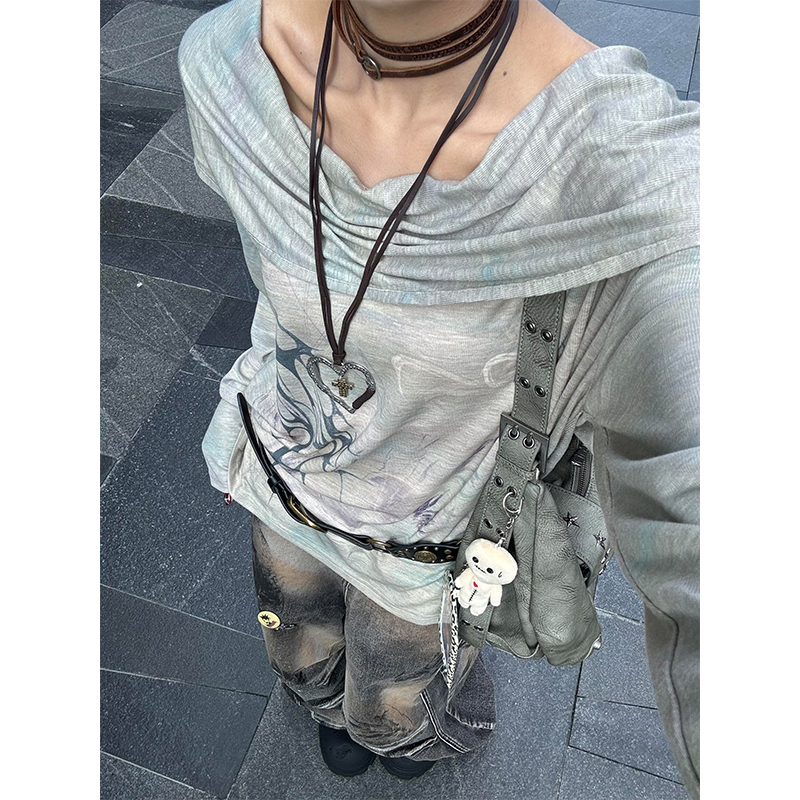 Subculture Style Hooded Long-Sleeve T-Shirt for Women, Spring 2026 New Design, Niche Loose Fit Y2K Top