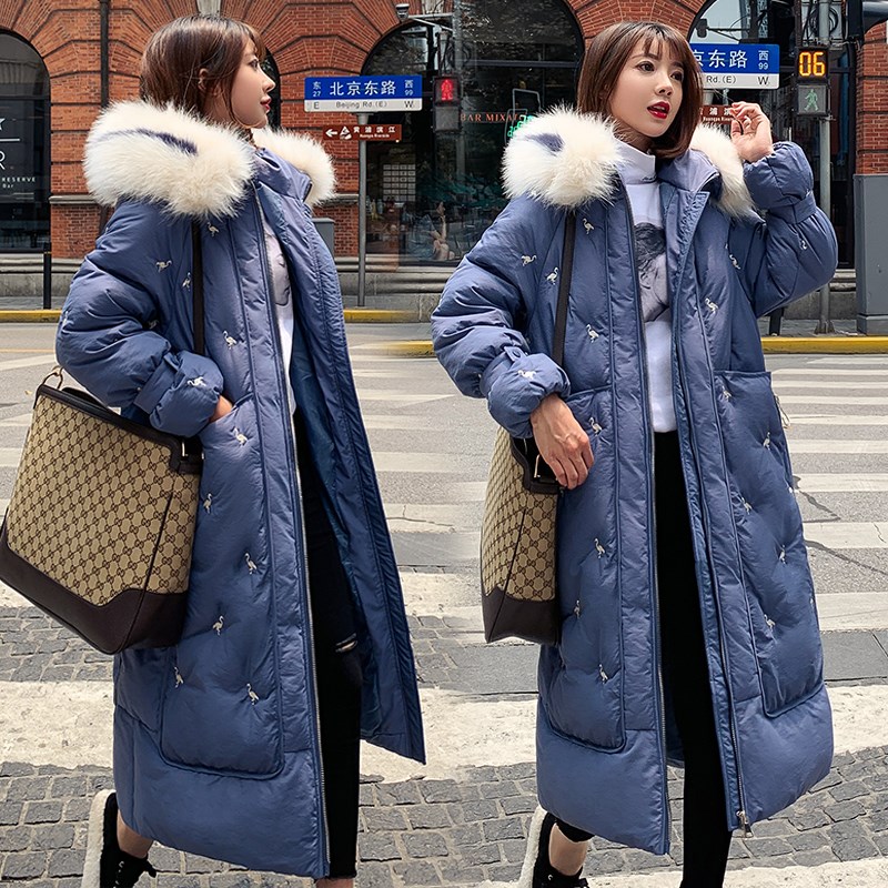 2019冬新款女装羽绒棉服女刺绣重工中长款棉衣大码女装棉袄外套潮