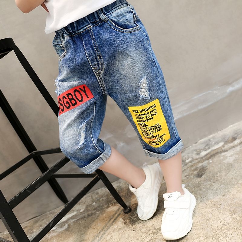 Boys ' jeans Children's shorts 2021 summer children's seven-point pants Thin section tide in the big children's five-point pants breeches