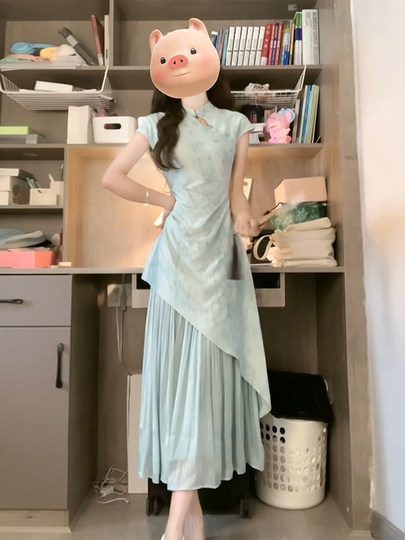 New Chinese dress for women 2025 summer new Xiangyunsha modified cheongsam skirt temperament slim Chinese style long skirt