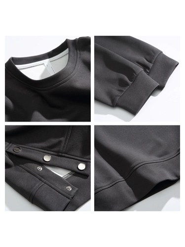 Подол с разрезом | Дизайнерский бренд | Мужская свободная толстовка с круглым вырезом из EFRP, украшенная пуговицами, весенний новый стиль