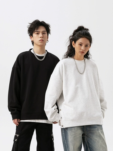 Подол с разрезом | Дизайнерский бренд | Мужская свободная толстовка с круглым вырезом из EFRP, украшенная пуговицами, весенний новый стиль