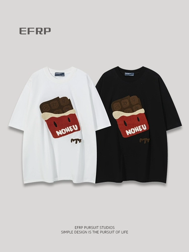 Кусочек шоколада | Дизайнерский бренд | Мужская футболка с короткими рукавами и вышивкой EFRP, лето 2024, новый стиль