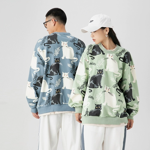 Efrp Гонконг дизайнерский маркируйка расположен с фальшивыми фальшивыми двумя кусочками свитеров Мужчины и женского кота с напечатаны кошкой